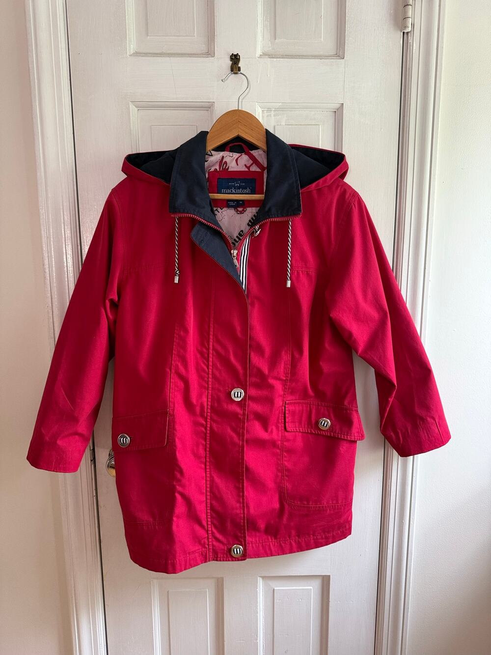 Mackintosh Rain Jacket Coat Womens Small S Red Hooded Waterproof Utility EUC